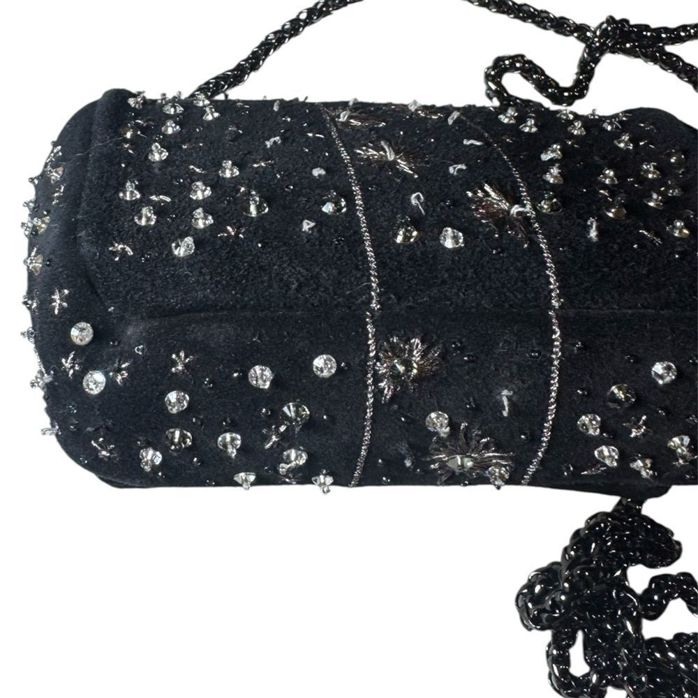 CHRISTIAN LOUBOUTIN Black Suede Sweet Charity Embellished Crossbody Evening Bag - Picture 12 of 15